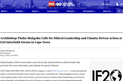Archbishop Thabo Makgoba Calls for Ethical Leadership and Ubuntu-Driven Action at G20 Interfaith Forum in Cape Town